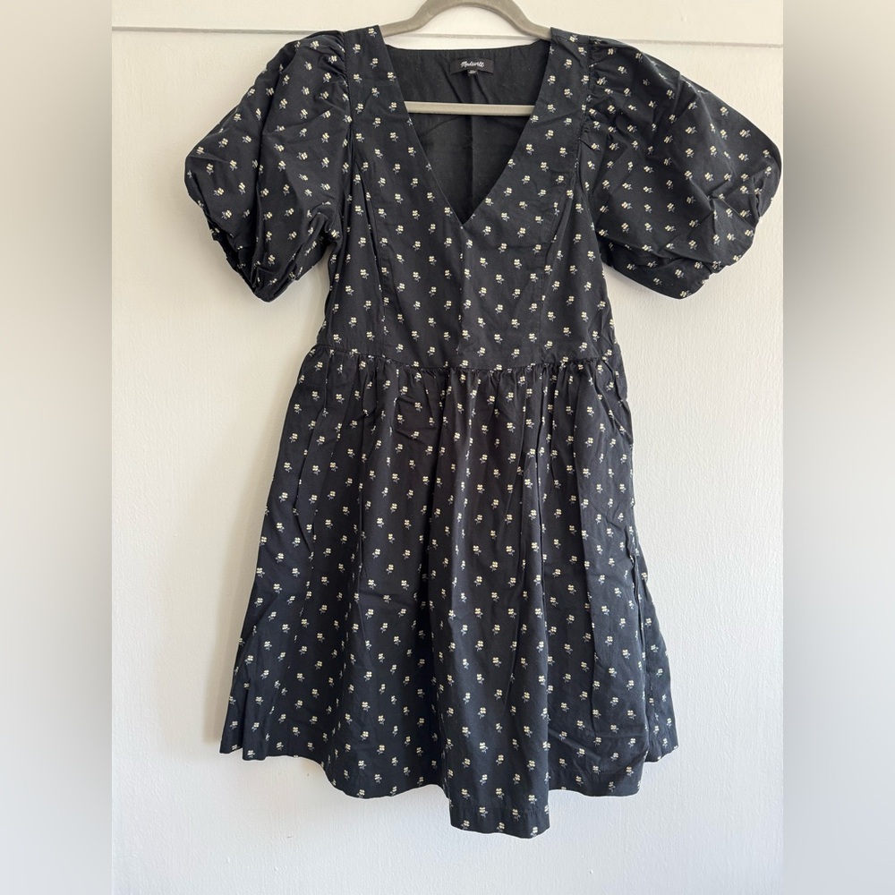 Madewell Babydoll Dress XS Black Floral